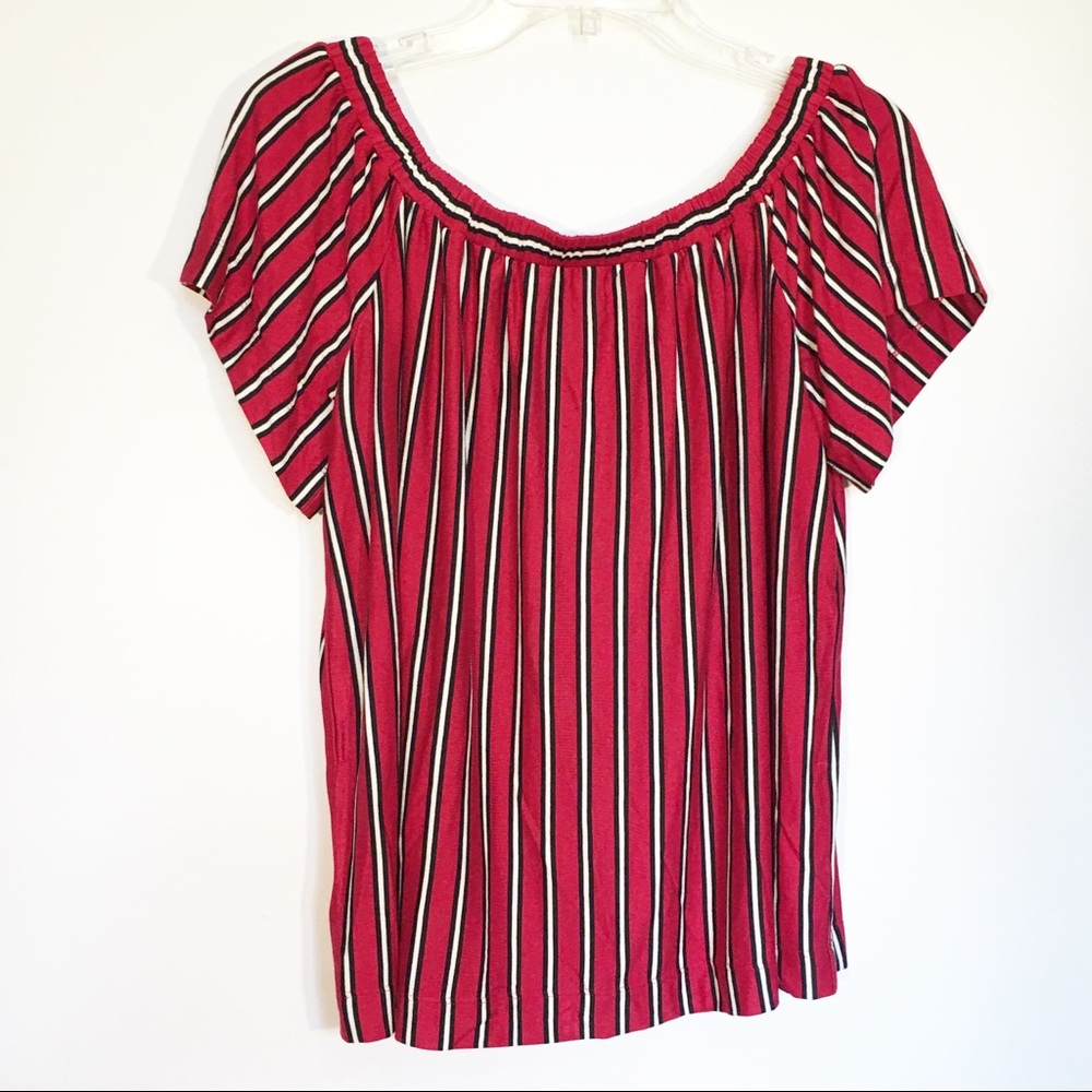 LOFT Womens Off the Shoulder Striped Blouse Key